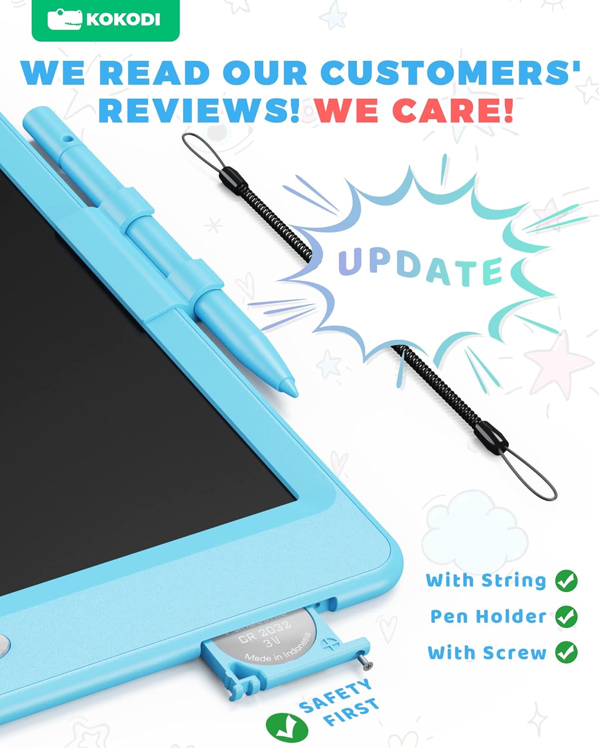 KOKODI LCD Writing Tablet, Valentines Day Gifts for Kids，10 Inch Colorful Toddler Doodle Board