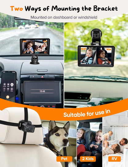 Kidsneed Baby Car Camera 7-Inch Baby Monitor for Car with USB Plug and Play Easy Setup 360 Degree
