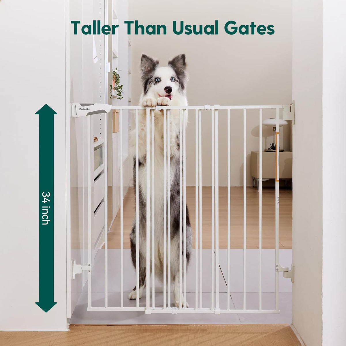 Babelio 34" Extra Tall Baby/Dog Gate with No Threshold Design Walk Thru Door, 26-43" Auto Close