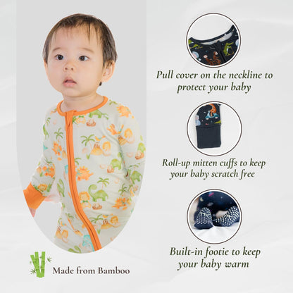 Baby Romper Long Sleeves for 3-24 Month Boys & Girls | 95% Bamboo Viscose Baby Rompers Two-Way
