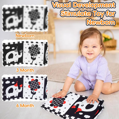 Cawgug Black and White High Contrast Baby Toys for Newborn Brain Development Tummy Time Soft Book