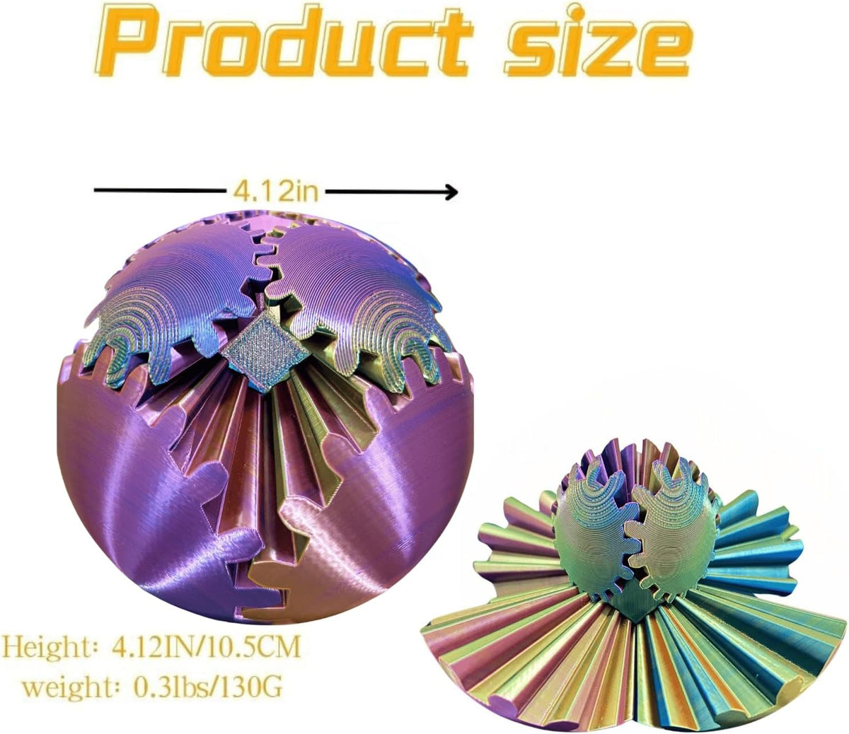 Gear Ball, 4.2in 3D Printed Gear Ball Spin Ball Cube Fidget Toys, Gear Sphere, Gear Ball Fidget