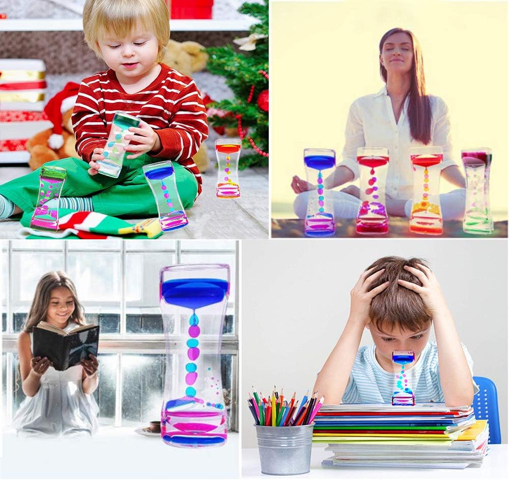 Liquid Motion Bubbler Timer Pack of 4 Colorful Hourglass Liquid Bubbler ADHD Fidget Toy Sensory