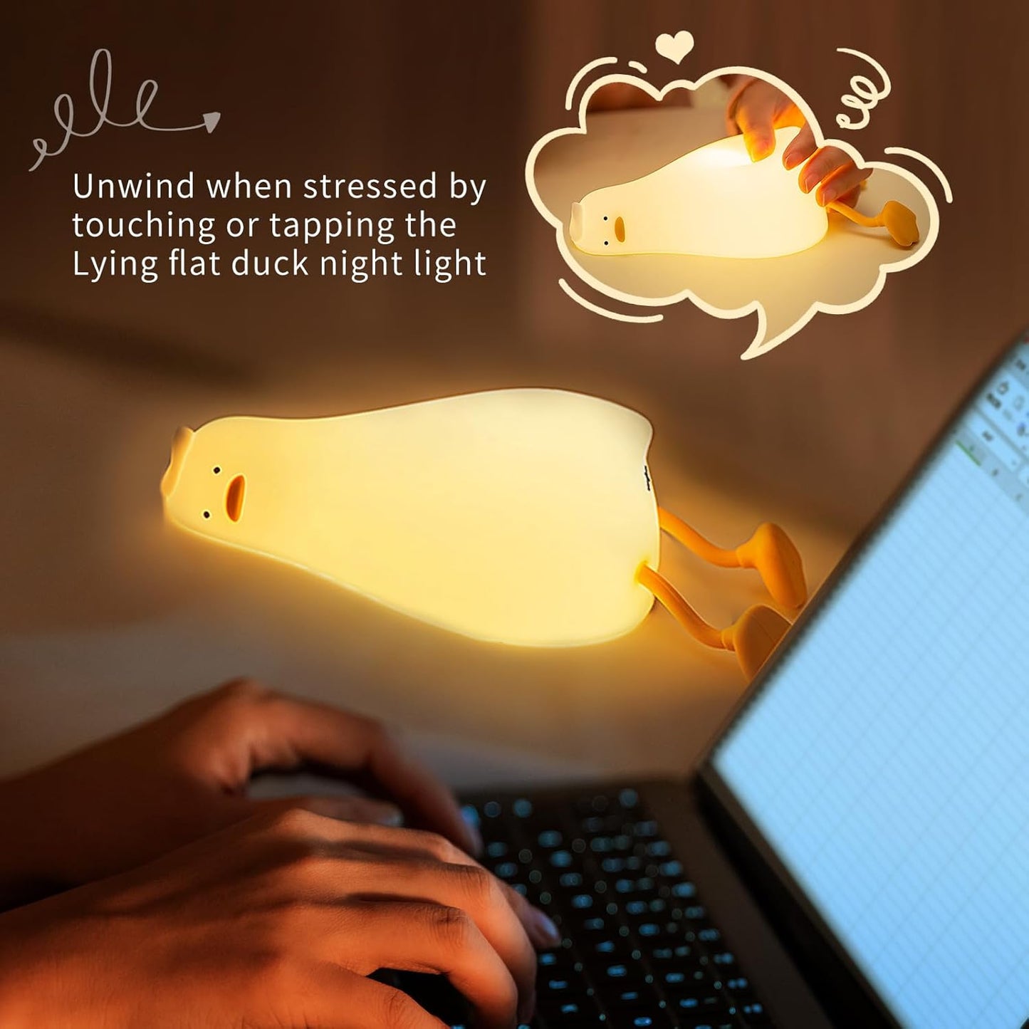 Squishy Night Light, Lying Flat Duck Night Light, Travel Nightlight, 3 Level Dimmable Nursery