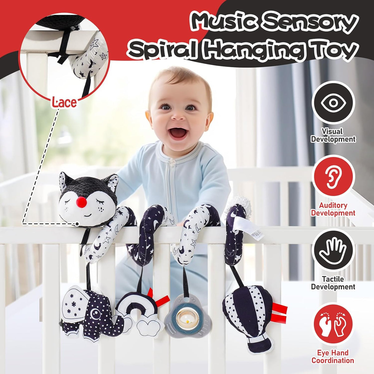 Jollybaby Crib Stroller Car Seat Toys for Baby 0-3-6-9-12 Months, Tummy Time Hanging Sensory Toys