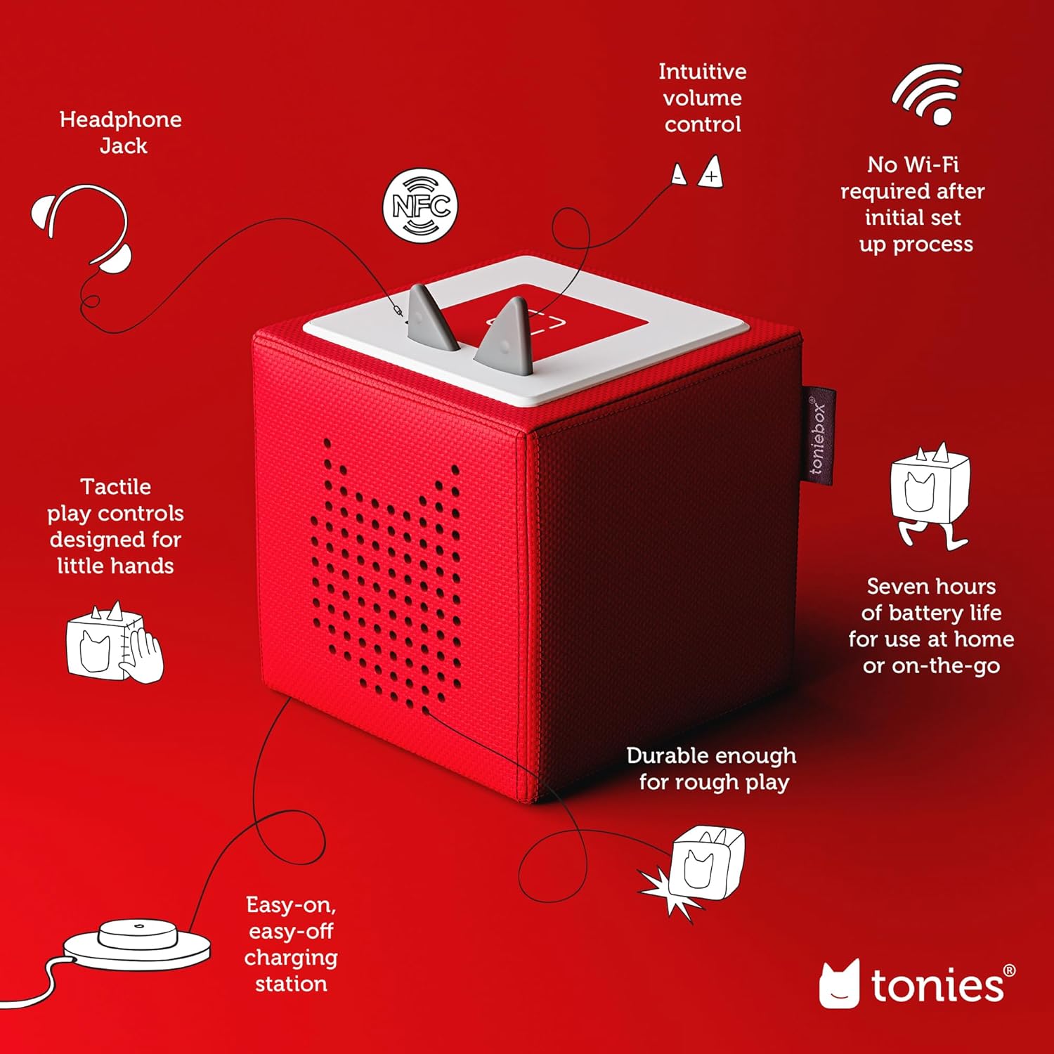 Tonies Toniebox Audio Player Starter Set with Spidey, Ghost-Spider, Spin, Black Panther, and