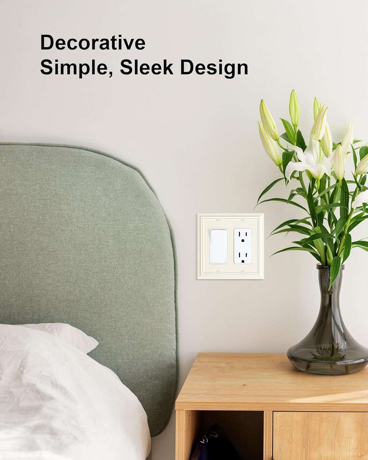 2-Pack Decorative Double Decorator Outlet Cover Plate, Light Almond Durable Natural Bamboo Fiber