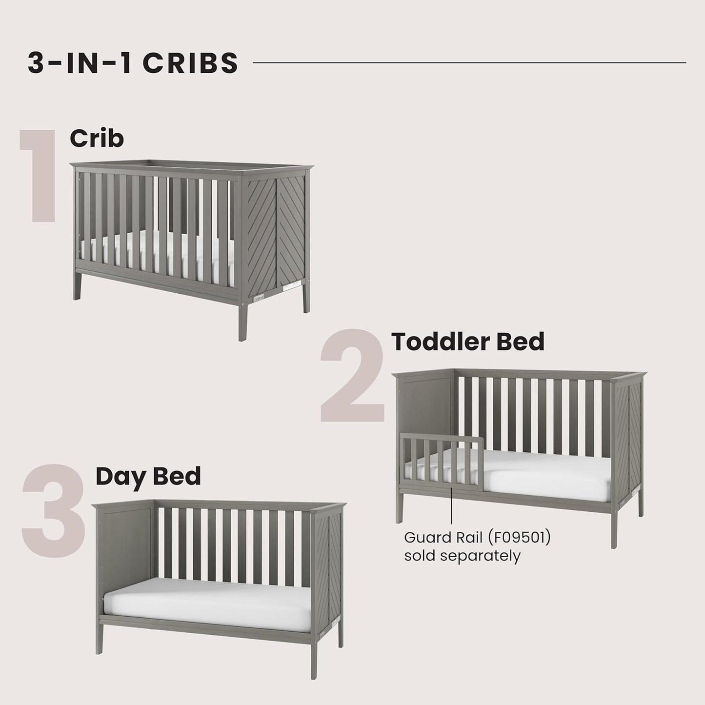 Child Craft Atwood 3-in-1 Convertible Crib, Baby Crib Converts to Day Bed, Toddler Bed, 3