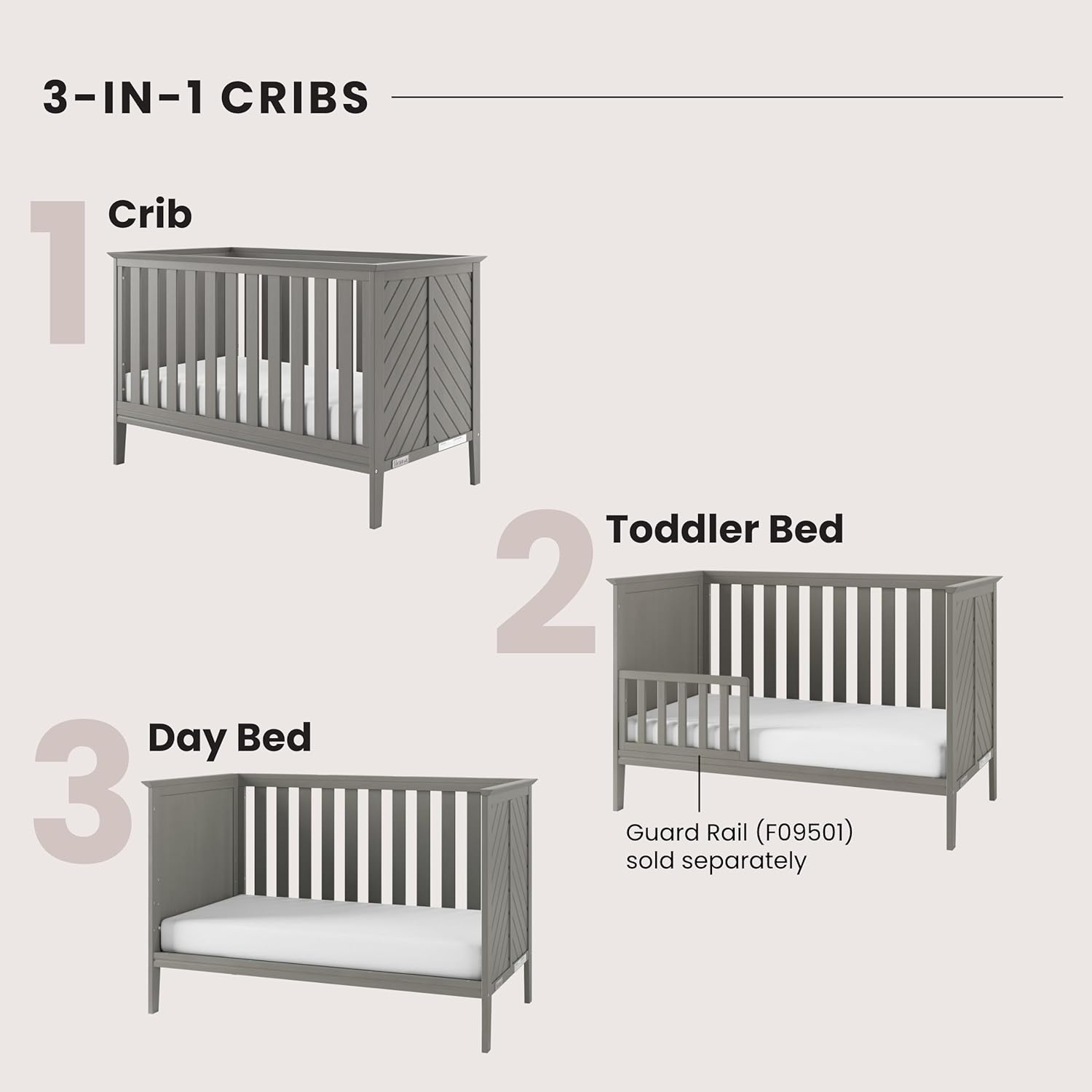 Child Craft Atwood 3-in-1 Convertible Crib, Baby Crib Converts to Day Bed, Toddler Bed, 3