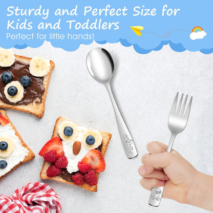 14-Piece Toddler Flatware, Kids Utensils Stainless Steel Cutlery Set, Children Safe Spoons and