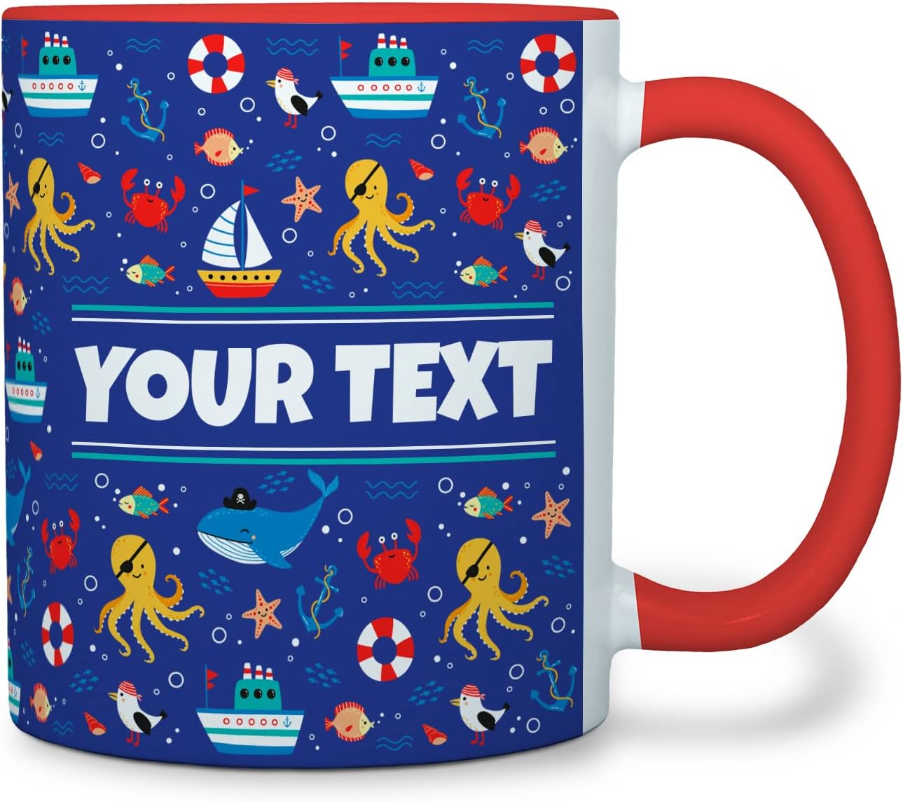 Personalized Mug for Kids - Nautical - Custom Name/Text, Ceramic Hot Chocolate/Cocoa/Coffee Cup for