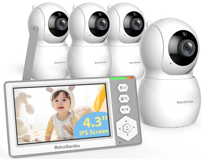 Baby Monitor with 4 Cameras Standby for 23-Hour Battery, Remote Control 4.3'' IPS Video Baby