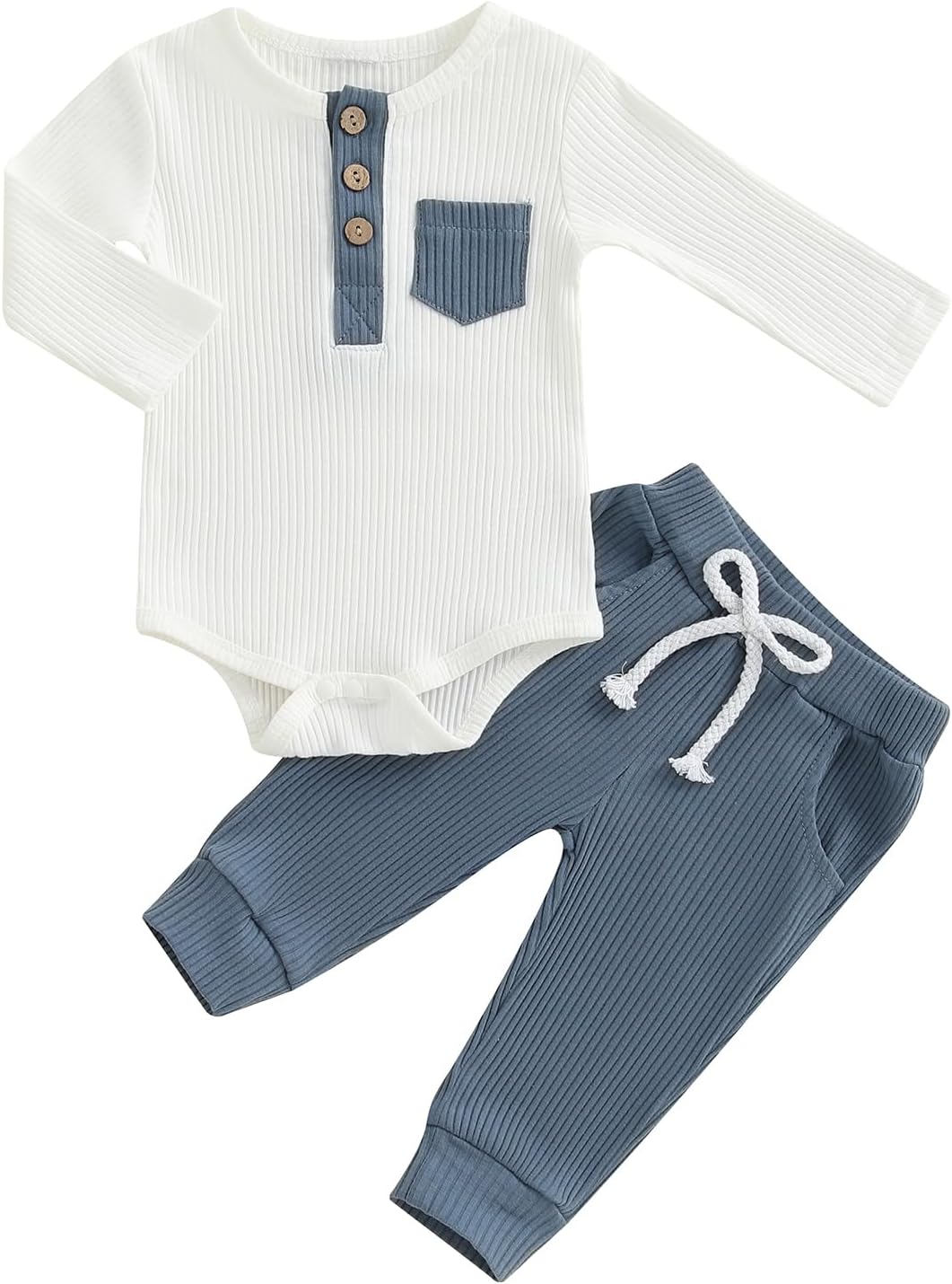 fhutpw Baby Boy Clothes 3 6 12 18 Months Ribbed Knitted Long Sleeve Romper and Pants Sets Newborn