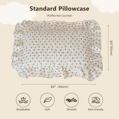 BuLuTu Muslin Cotton Kids Pillowcase Standard Size, 20"x26", Pink Bellflower Print Pillow Covers