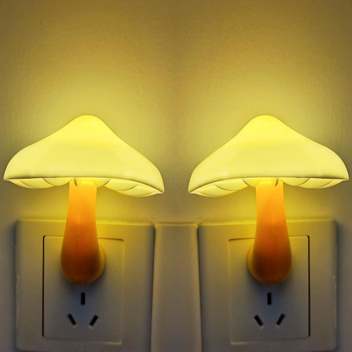 AUSAYE 2 Pack Sensor LED Night Light Plug in NightLight Energy Saving Wall Lamp Mushroom Night