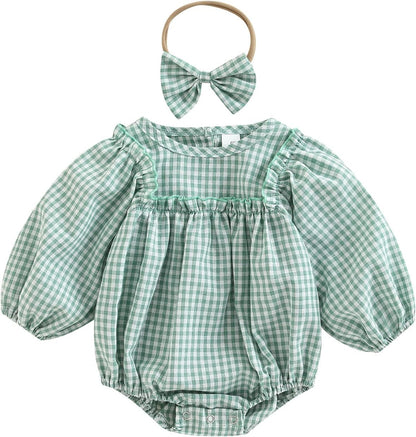 Douhoow Infant Baby Girl Plaid Romper Baby Sweatshirt Romper Ruffle Festival Clothes Fall Winter