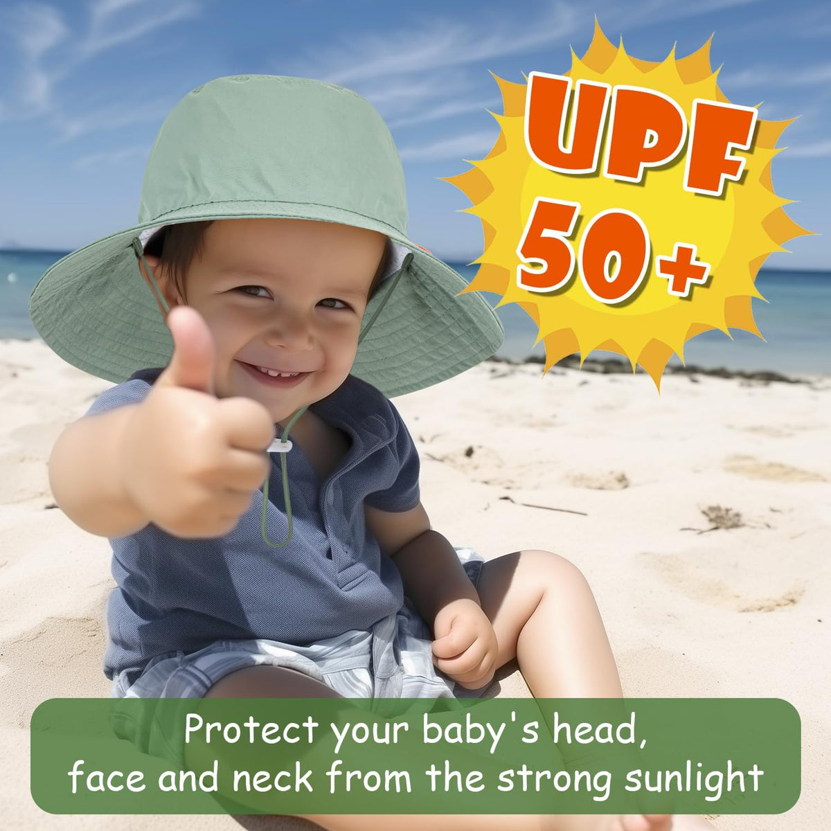 Baby Sun Hat Kids Summer UPF 50+ Toddler Bucket Hat Wide Brim Adjustable Beach Hats for Boys Girls