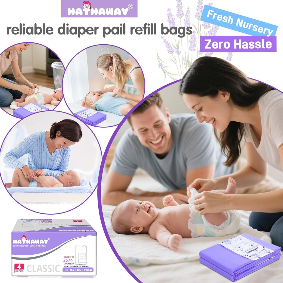 Refills Compatible with Dekor Classic, 30% Extra Length Diaper Pail Refills 4 Pack Diaper Pail