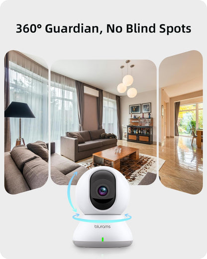 blurams Indoor Camera 2K, Cameras for Home Security 5GHz, 360° Pet Camera w/Motion Tracking, Phone