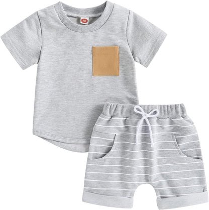 fhutpw Baby Toddler Boy Clothes Summer Outfits 6 12 18 24 Months Patchwork Short Sleeve T Shirt &