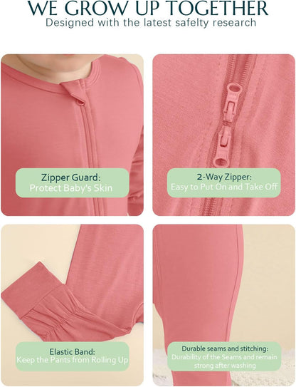 Jimonda Baby Romper Boys Girls Bamboo Pajamas 2-Way Zipper Footless Unisex Long Sleeve Sleepers