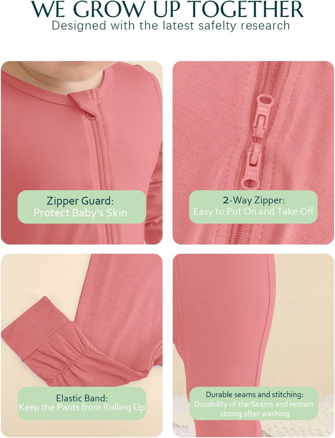 Jimonda Baby Romper Boys Girls Bamboo Pajamas 2-Way Zipper Footless Unisex Long Sleeve Sleepers