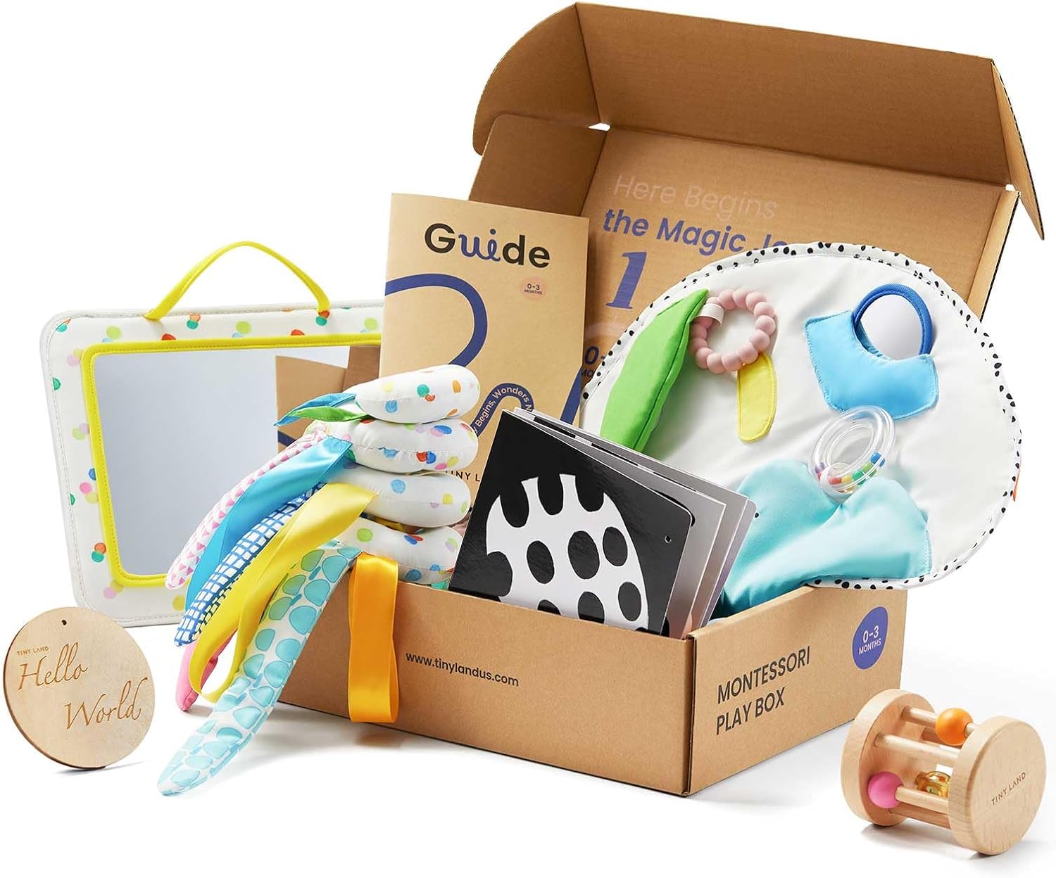 Tiny Land Montessori Baby Toy Set 0-3 Months Newborn Development Sensory Play Kit - 5-in-1 Mirror