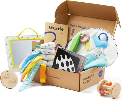 Tiny Land Montessori Baby Toy Set 0-3 Months Newborn Development Sensory Play Kit - 5-in-1 Mirror