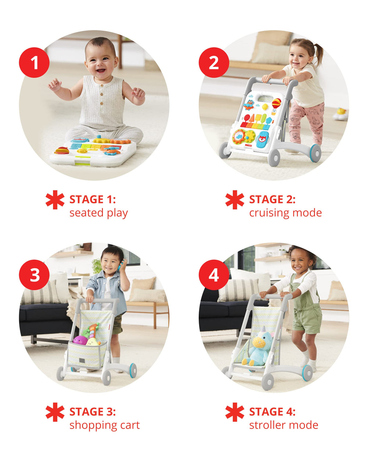 Skip Hop Baby Walker 4-in-1 Sit to Stand Convertible Light Up Walker with 40+ Activities Explore &
