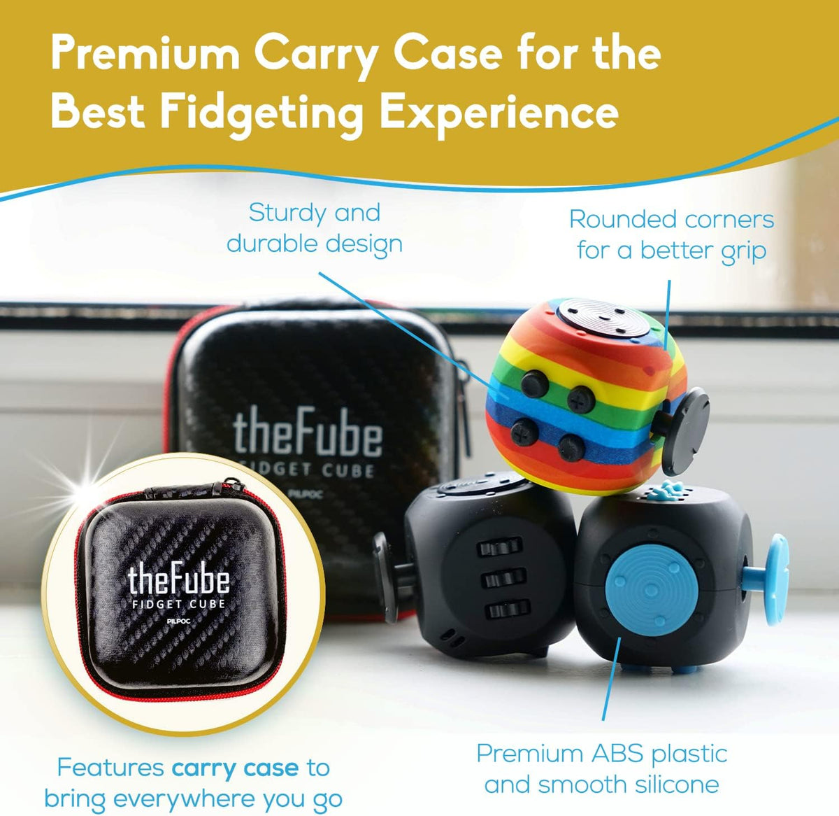 PILPOC theFube Fidget Cube - Deluxe Authentic Fidget Toys for Adults & Kids - Premium Protective