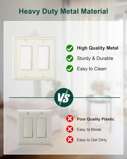2-Pack Double Decorator Outlet Cover Plate, Light Almond Pearls Decorative Switch Plates Covers