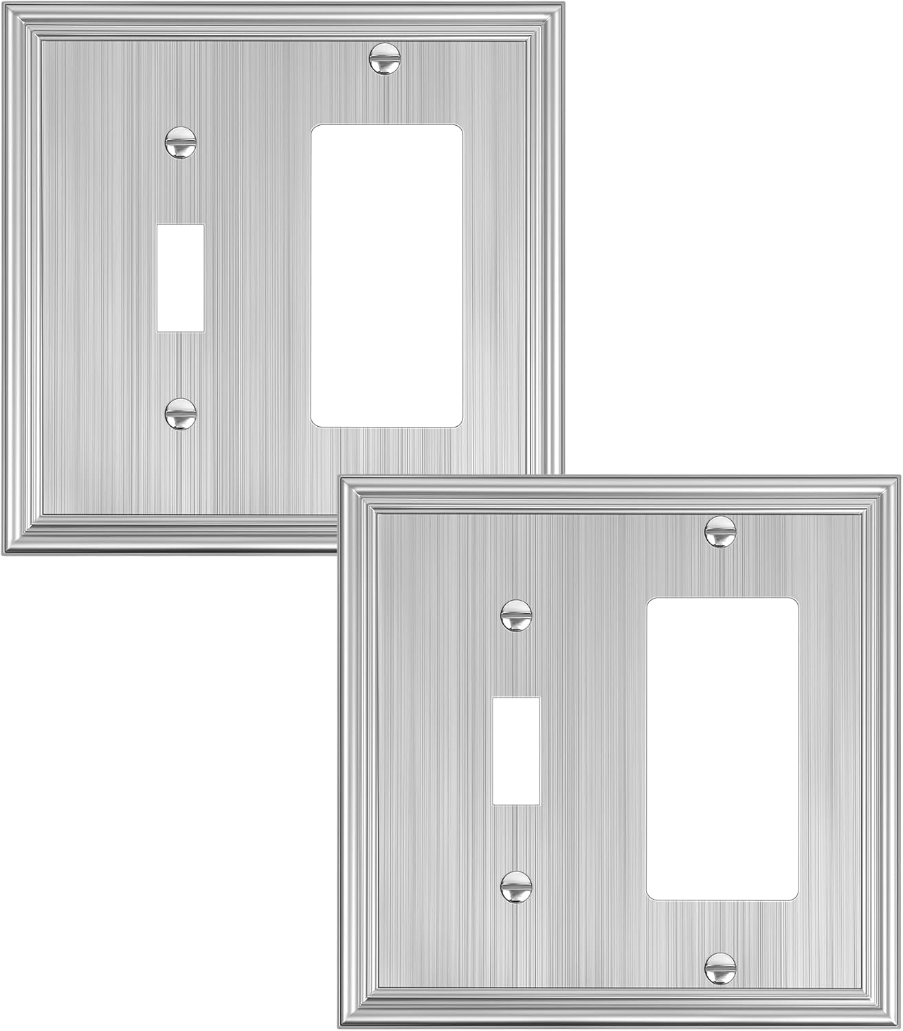 2-Pack Combo Toggle/Decorator Light Switch Cover Plate, Brushed Nickel Decorative Electrical Outlet