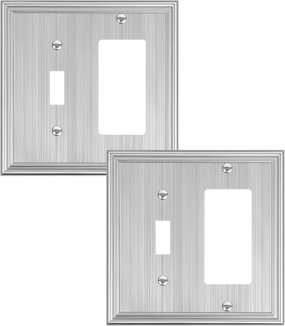 2-Pack Combo Toggle/Decorator Light Switch Cover Plate, Brushed Nickel Decorative Electrical Outlet