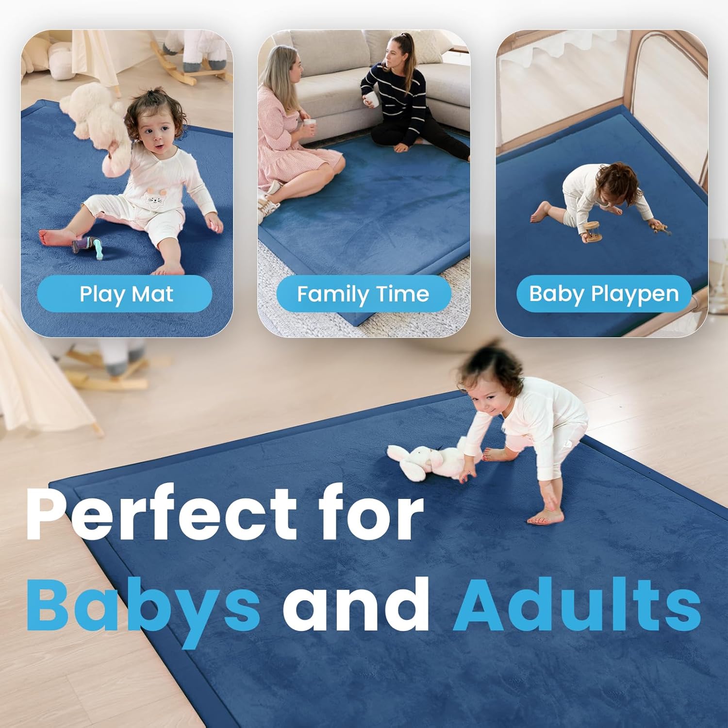 Ultra Soft Baby Play Mat,1.3" Thick Elasti-Foam 59"×71" Playpen Mat for
