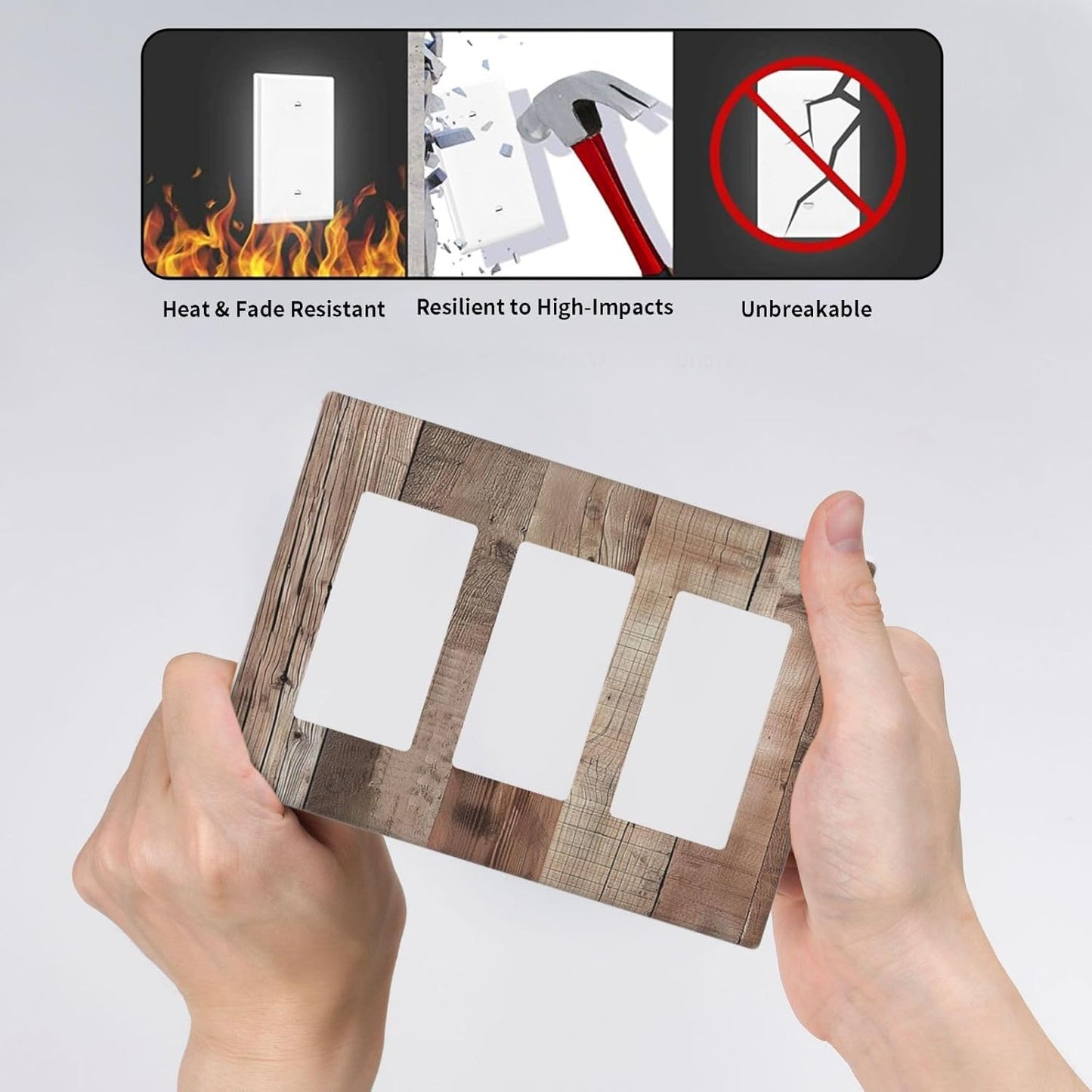 Decorative Outlet Covers Retro Wood Plank Vintaga Wooden Board 3 Gang Wall Plate Triple Rocker