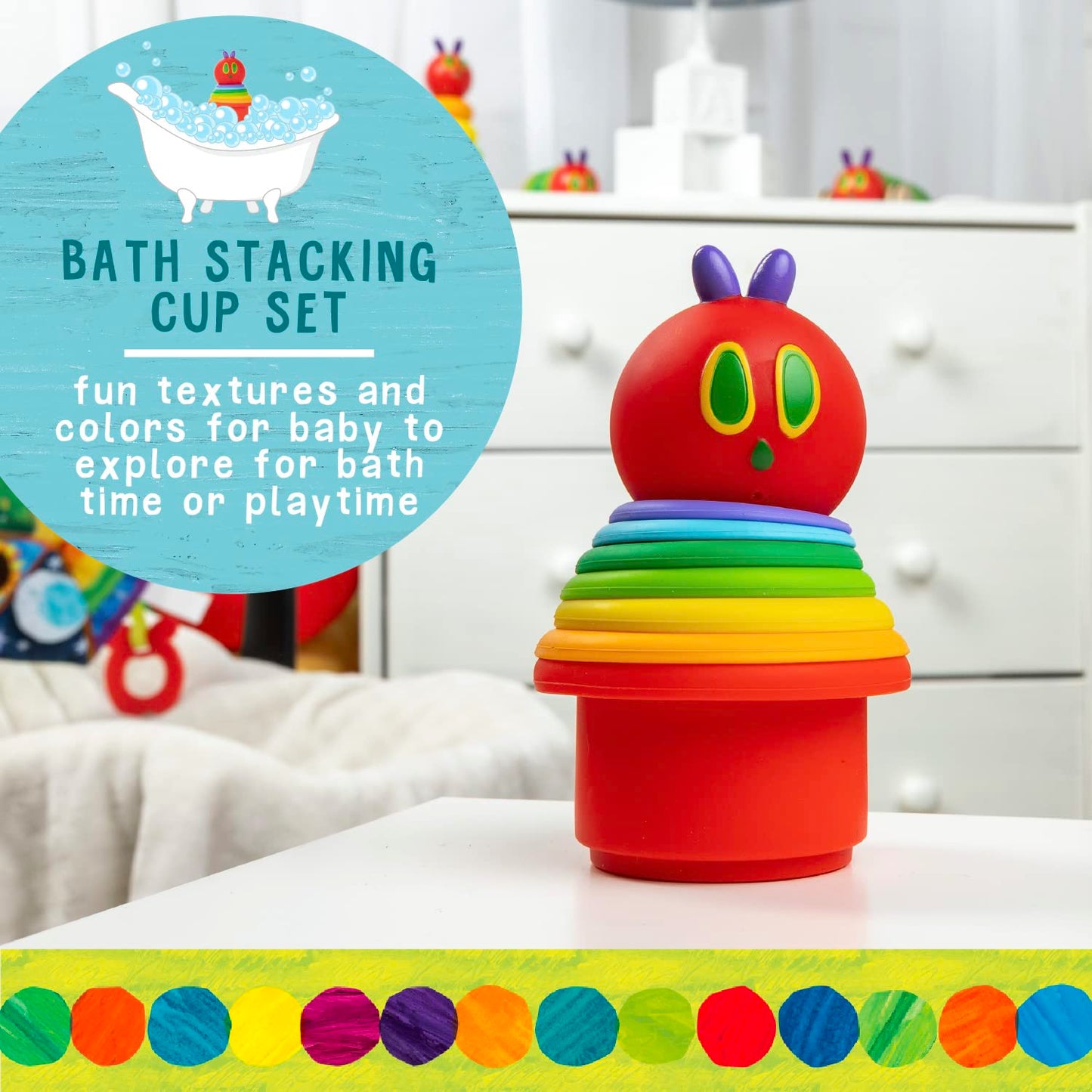 Kids Preferred World of Eric Carle The Very Hungry Caterpillar Bath Time Stacking Cup Set with