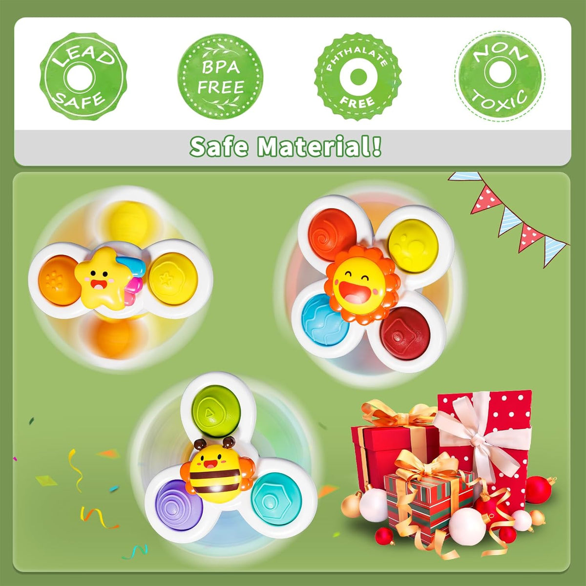 ALASOU 3PCS Pop Suction Cup Spinner Toys for 1 Year Old Boy Girl|Novelty Spinning Tops Toddler Toys