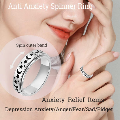 OreilleStar Anxiety Ring for Women Fidget Spinner Rings Stainless Steel Silver Color Size 6