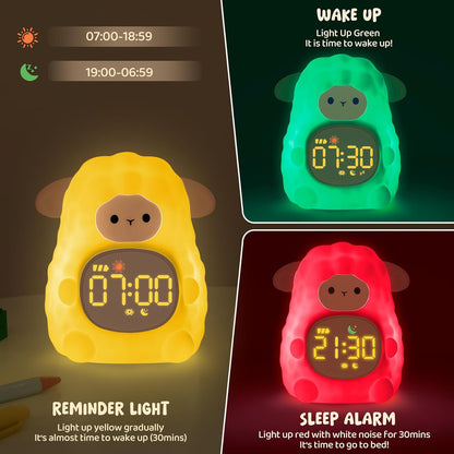 Sheep Alarm Clock with Night Light for Kids with Sleep Training and Sound Machine, Rechargeable