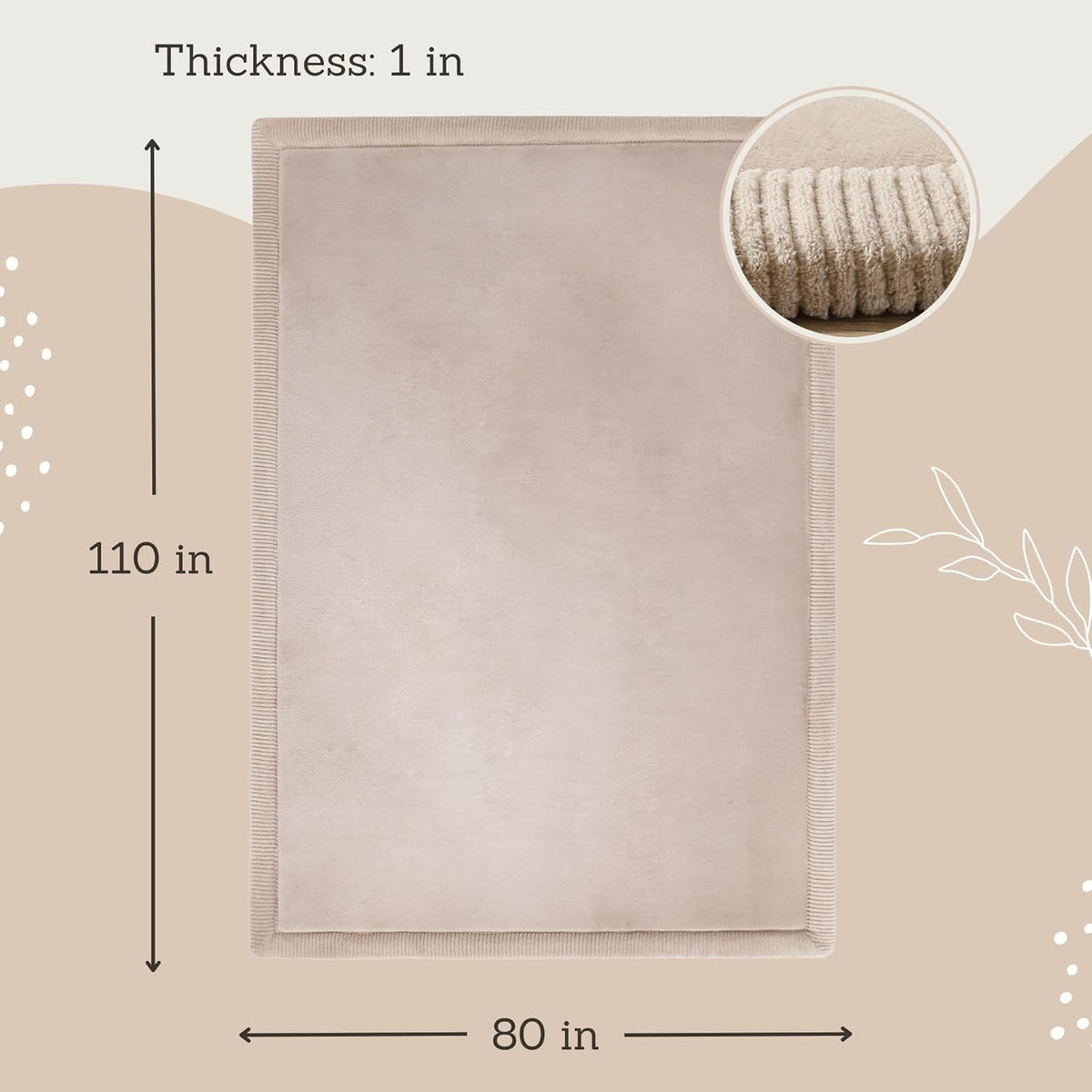 Premium Baby Playmat for Floor 80" x 110" Beige – Cloudsoft Coral Velvet Memory Foam Rug for