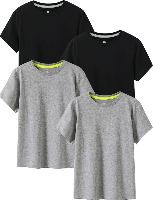 LAPASA Kids T-Shirts Short Sleeve (4 Pack) 100% Cotton Plain Top Tees Boy & Girl Unisex Toddler