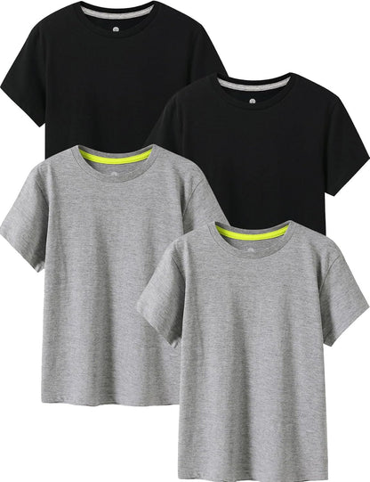LAPASA Kids T-Shirts Short Sleeve (4 Pack) 100% Cotton Plain Top Tees Boy & Girl Unisex Toddler