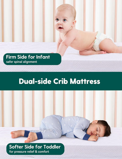 BABELIO Ergonomic Zoning Crib Mattress Dual-Sided Memory Foam Waterproof 6" Thick Toddler Mattress