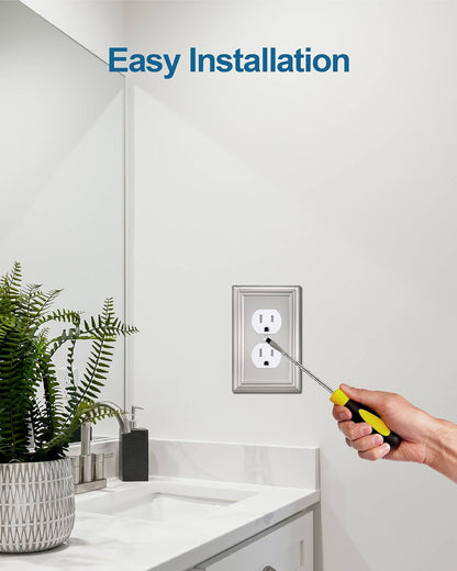 6-Pack Duplex Wall Plate, Decorative Satin Nickel Outlet Cover, Metal Wall Plates for Electrical