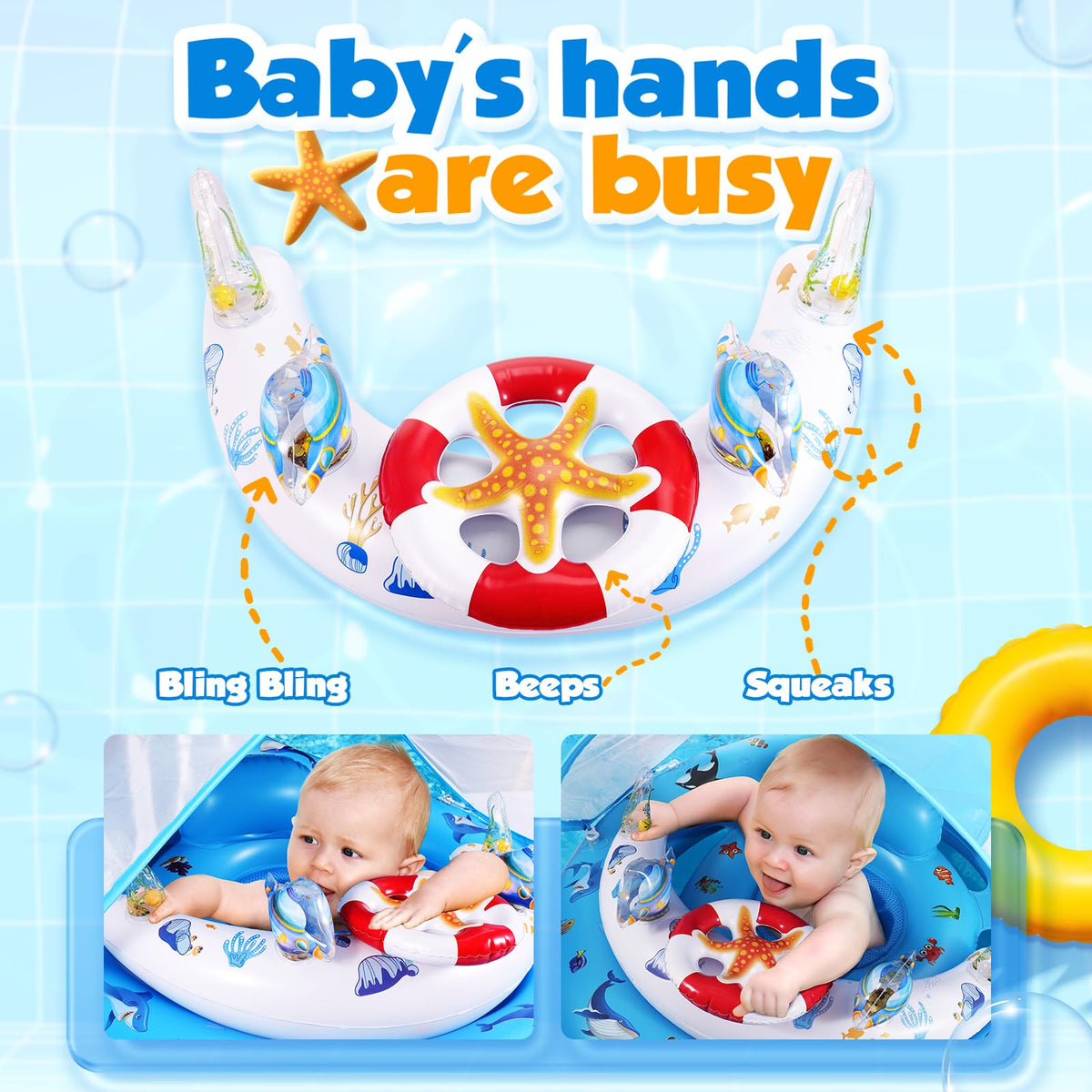 Baby Pool Float with Canopy Upf50+ Sun Protection, Baby Swimming Float