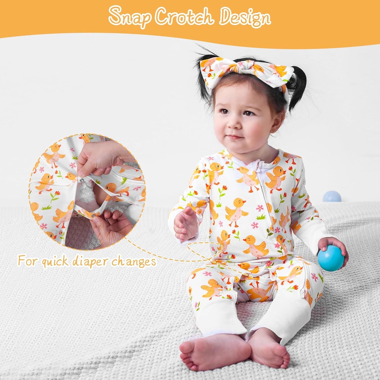 Satol Baby Girl Cotton Clothes, One-Piece Zip Front Footed, 2 Way Zipper Outfit Baby Clothes for