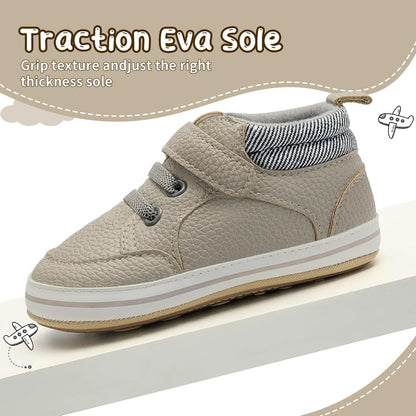 Baby Boys Girls Non-Slip Rubber Sole High-Top PU Leather Infant Sneakers Toddler Crib First Walker