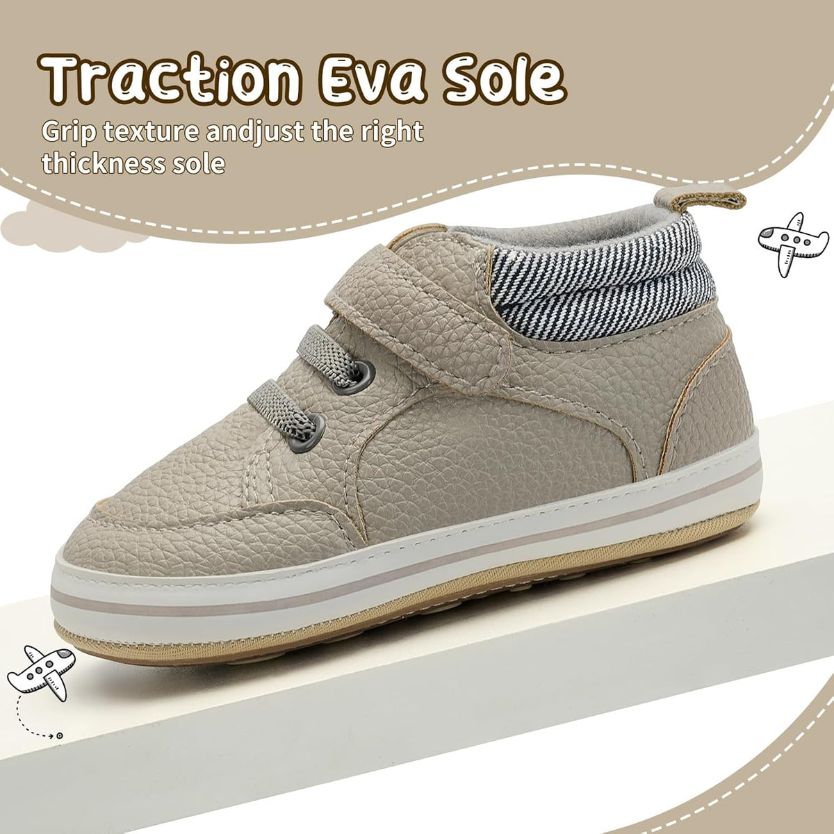 Baby Boys Girls Non-Slip Rubber Sole High-Top PU Leather Infant Sneakers Toddler Crib First Walker