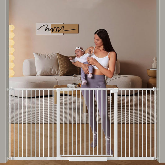DEARBB Extra Wide Baby Gate Ultra Narrow Spacing 30.11-77.36" Pressure Mounted Double Lock Swing