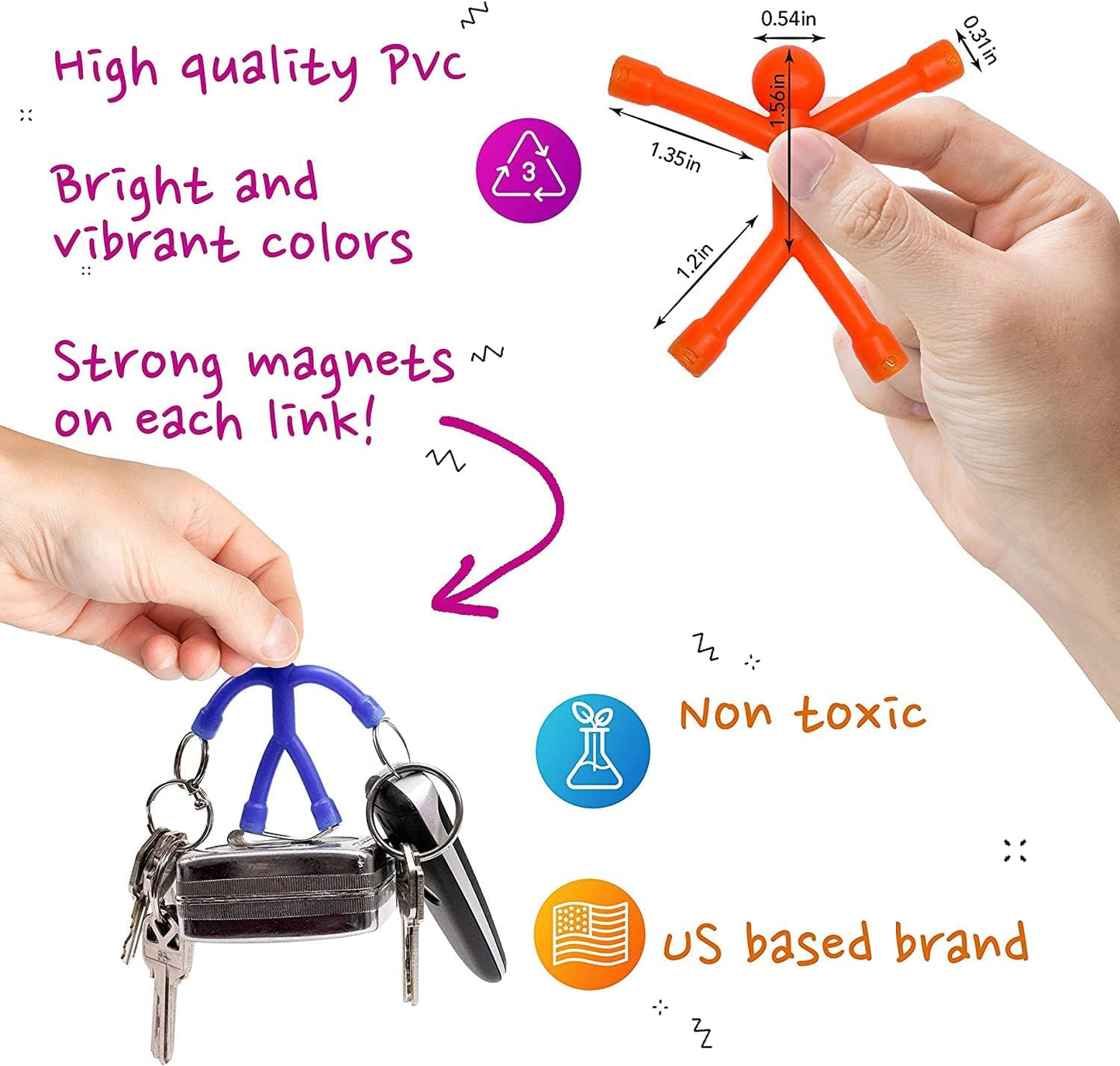MAGMEN Classic Magnetic Fidget Toy Figures for Kids 3-8, Toddlers & Boys Girls | 10-Piece Solid Set